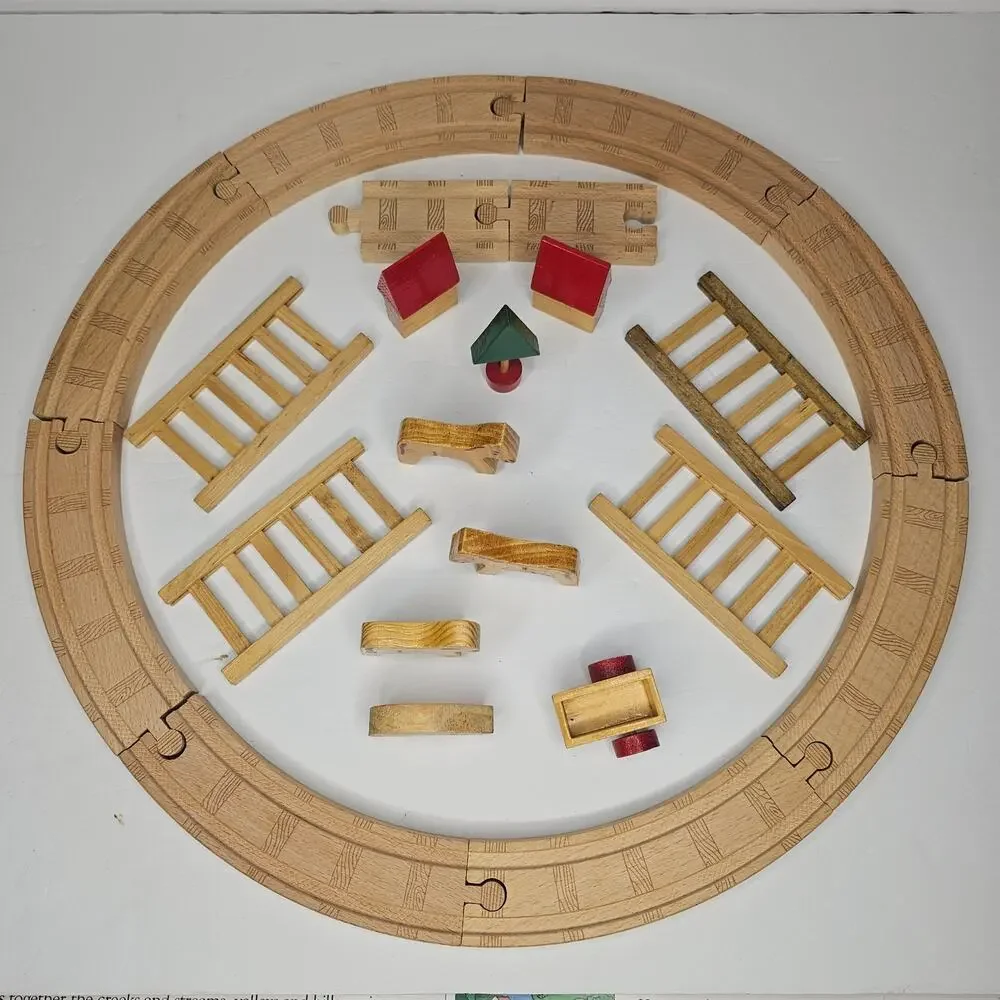 21 Piece Wooden Train Accessories Rails Circus Farm 1960's Vintage Hobby Gift